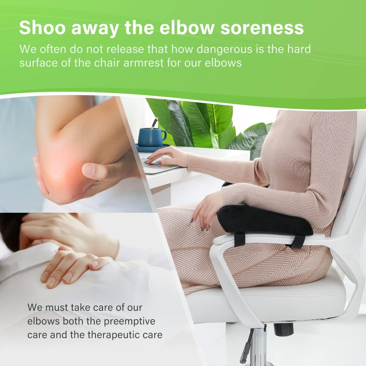 Chair Ergonomic Armrest Pads Elbow Pillow Pressure Relief Office Chair Gaming Chair Armrest with Memory Foam Armrest Pads 2-Piece Set of Chair (Chair Armrest Memory Foam) image number 1