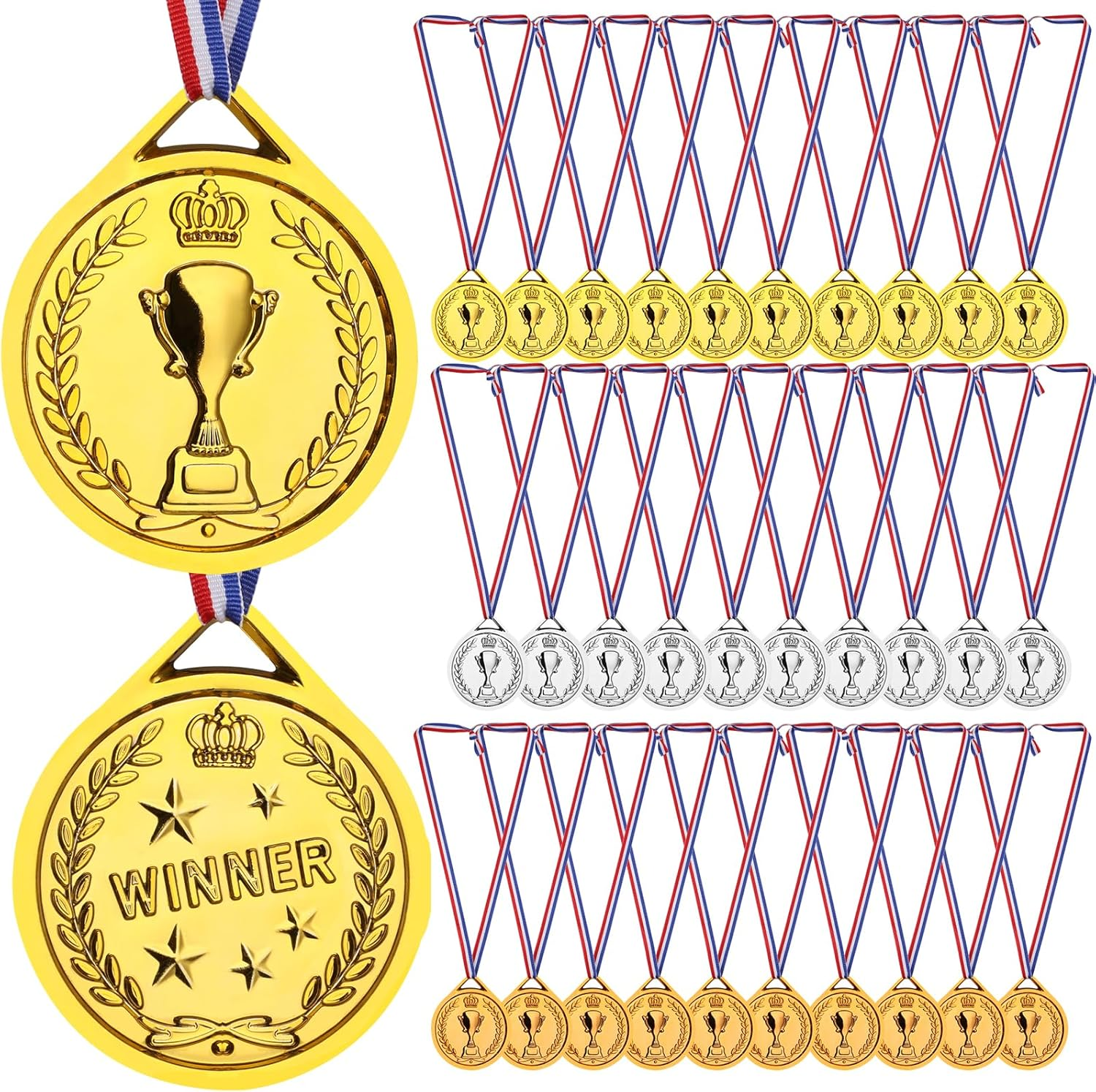 30PCS Gold Medals, Geeric Plastic Medal with Neck Ribbons for Kids/Student/Adults Medal Winner Medals for Party Decoration Gift/Competition/Sports/Activity image number 5