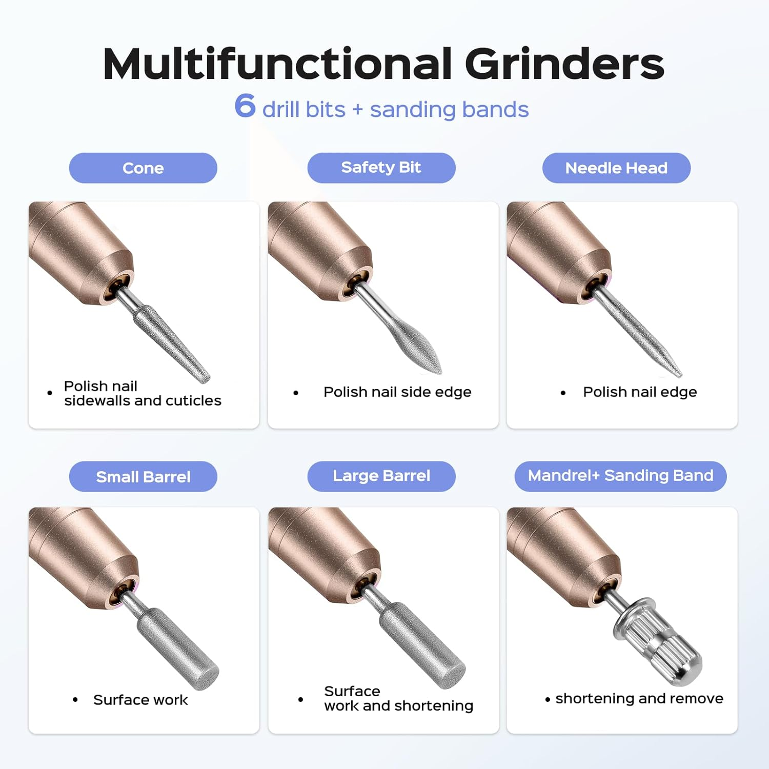 Electric Nail Drill Portable Professional: COSLUS Rechargeable Nail File for Acrylic Gel Dip Nails, Manicure and Pedicure Polishing Set, Nail Drill Bits, Sanding Bands, Suitable for Home Salon Gold image number 1