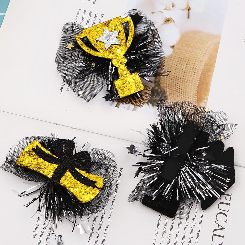 4 Pack Graduation Hair Clips Black with Gold and Silver Hair Accessories Graduation Cap Star Glitter Sequins Hair Clip Crocodile Clip for 2024 Graduation Party Decoration image number 2