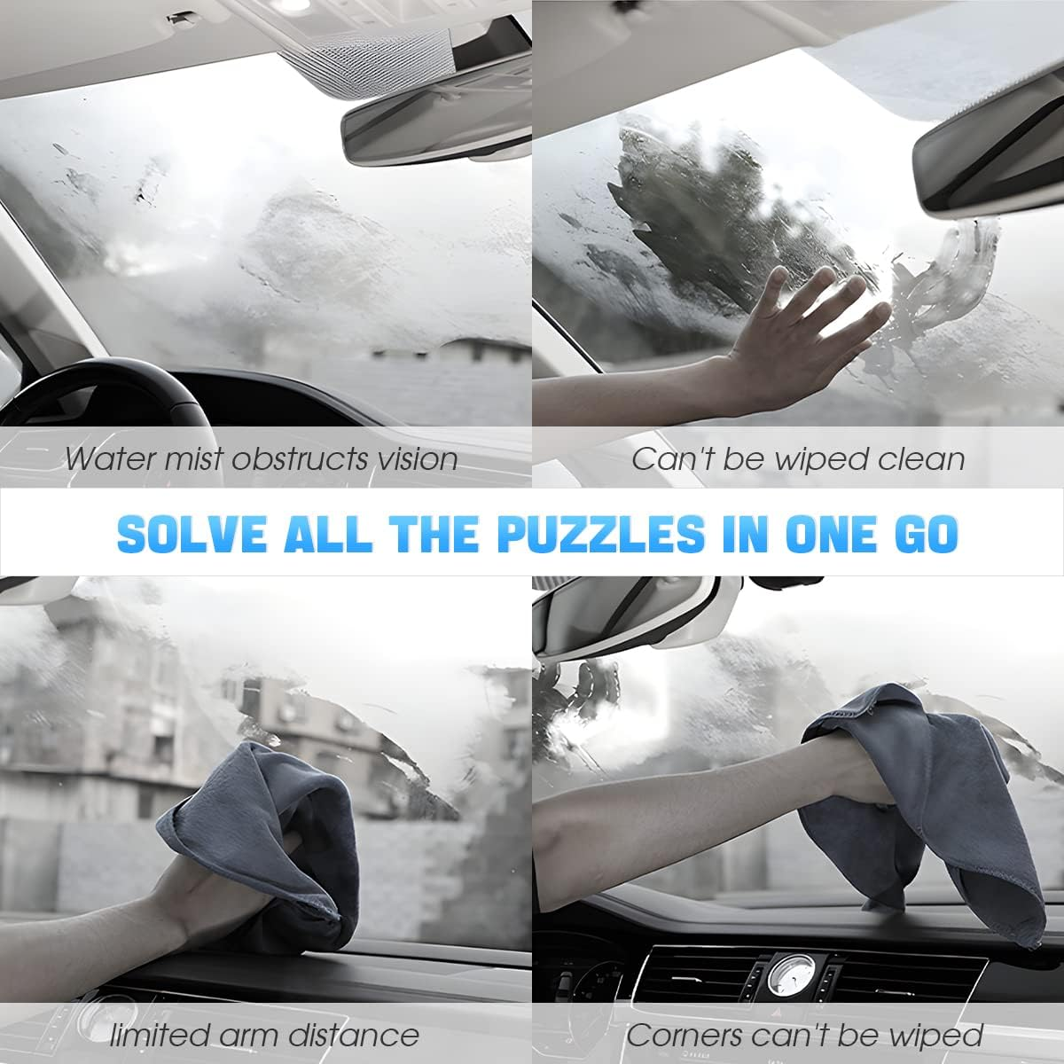 Windshield Cleaning Tool, Car Window Cleaner with Extendable Long Handle and 4 Washable Reusable Microfiber Pads, Auto Interior Exterior Glass Wiper Cleaning Kit Universal for Office and Home (Blue) image number 3