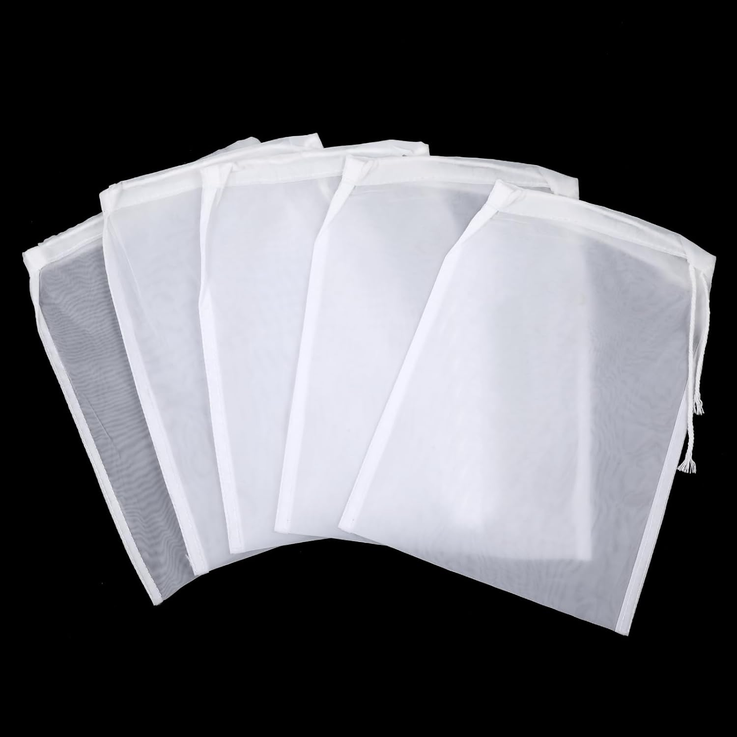 5 PCS Nylon Straining Bag, White Fine Mesh Bag Homebrew Beer Wine Filters for Sediment Brew Bags Mesh Strainer Bag for Home Brewing Hops Grains Wine Dry Hop Beer Making Drawstring Straining image number 2