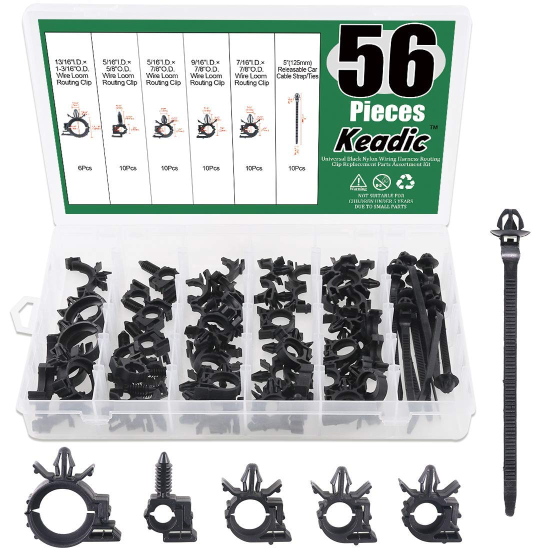 Keadic 56Pcs Car Wire Loom Routing Clips Assortment 6 Different Sizes Universal Wiring Harness Routing Clip Replacement Parts for Car image number 5