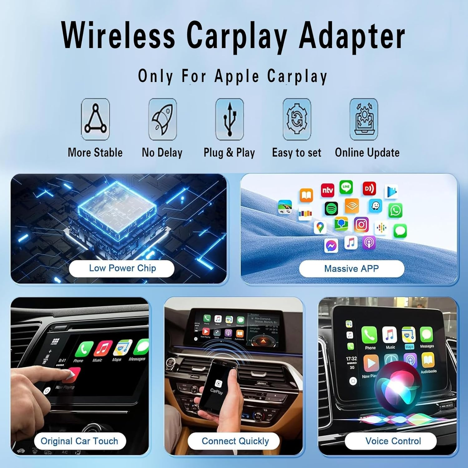Iphone Wireless Carplay Adapter, Apple Carplay Wireless Adapter, Wireless Apple Carplay, Plug & Play Wireless Carplay Dongle 5Ghz Wifi Online Update,Low Latency,Easy Use Compatible with Ios 10+ image number 2
