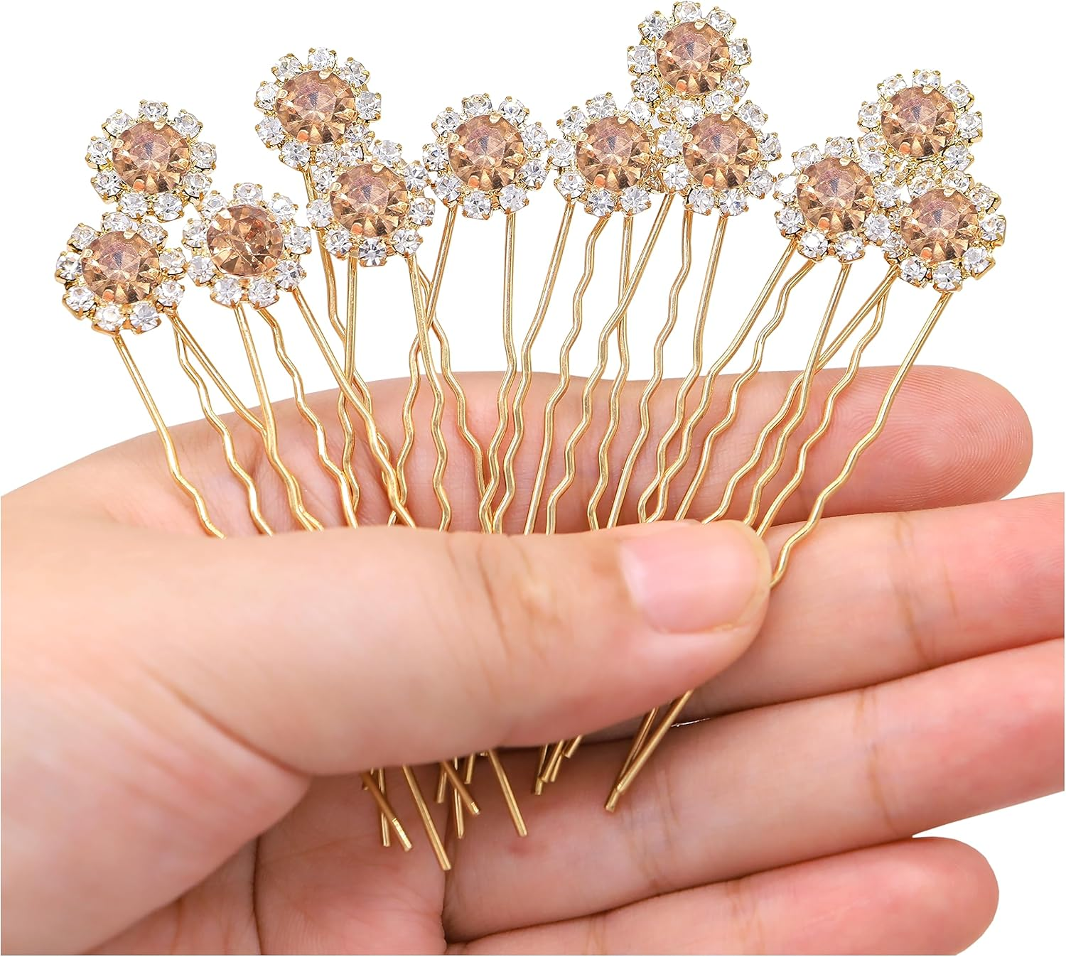 Crystal Bridal Hair Pins Clips Wedding Hair Accessories Hair Set Jewelry with Rhinestone for Brides and Bridesmaids Set of 12 (Gold)