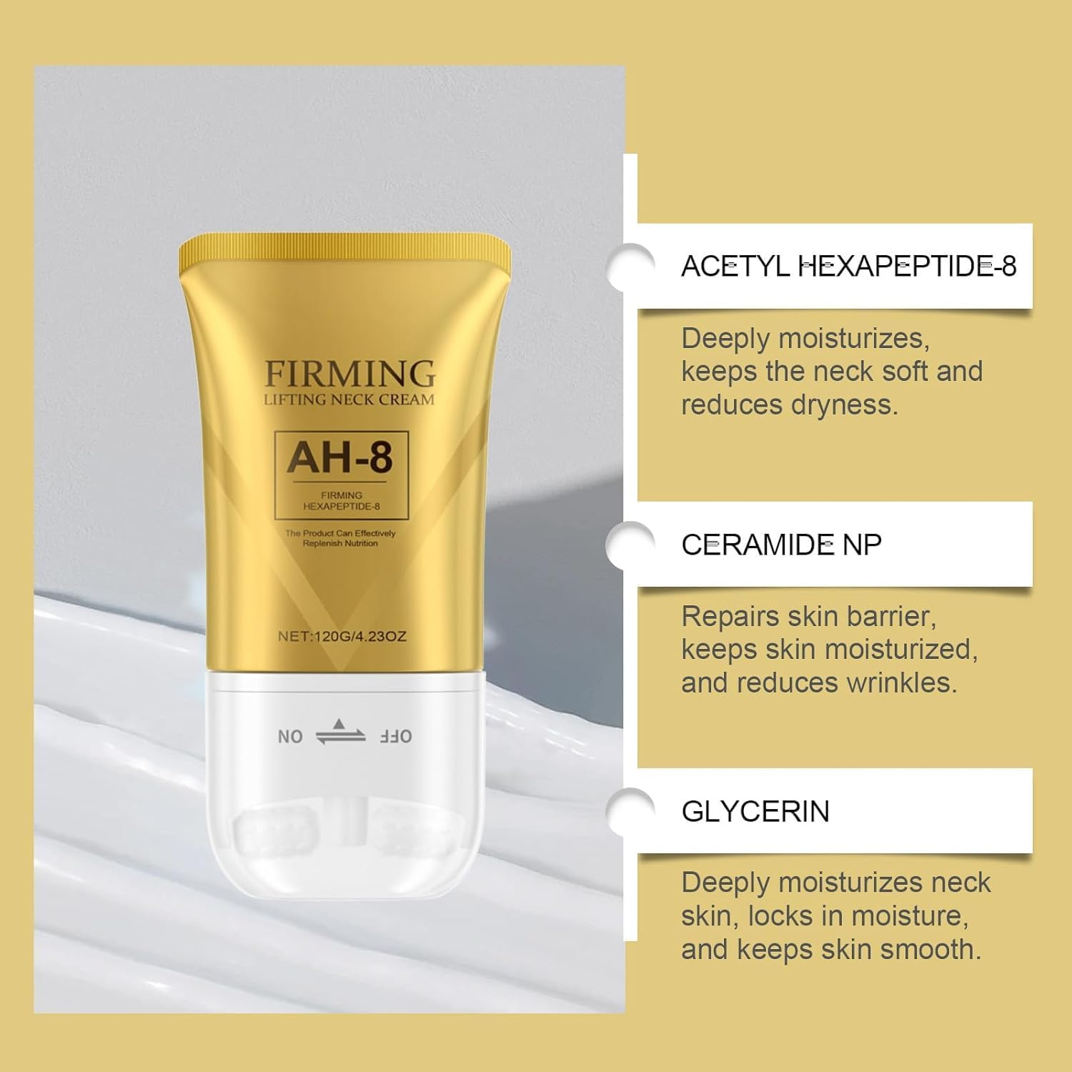 SM- Neck Firming Cream with AH-8 Peptide &ndash; Double Roller Lifting Serum for Neck, Chin & Chest &ndash; Hydrating with Ceramide NP &ndash; Sculpting & Anti-Wrinkle Formula &ndash; 50Ml image number 5