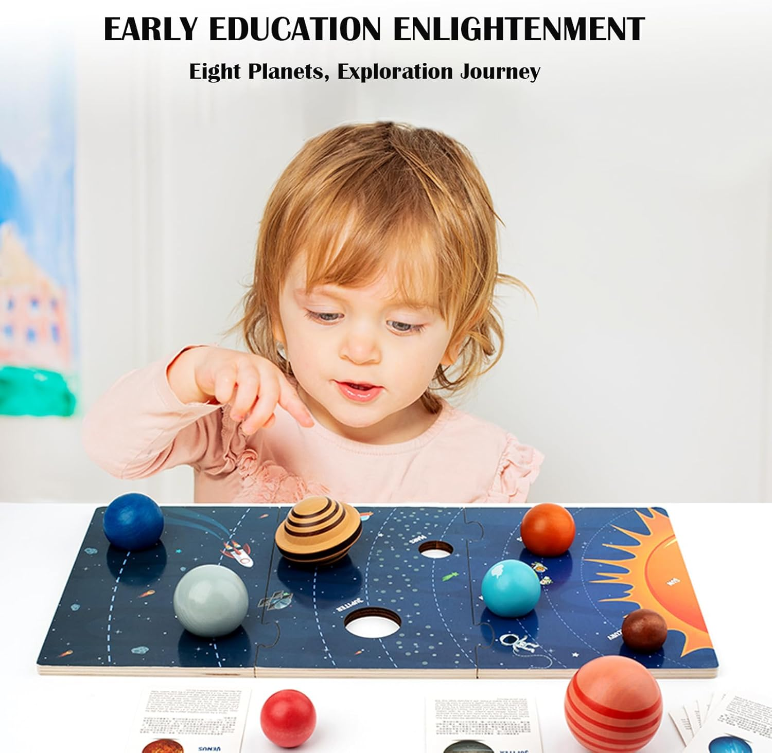 Planet Toys Montessori Wooden Solar System Model, Educational Toys for Kids 3-5, Preschool Learning Puzzle, Space Learning Toy, Planets for Kids (3D Planet) image number 4