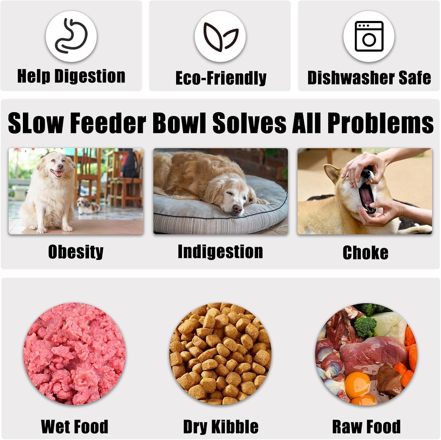 Slow Feeder Dog Bowls Small Breed, Dog Food Bowl Small Anti-Choking Bloat Stop Puzzle Healthy Eating Bowl (Gray, 1 Cup) image number 6