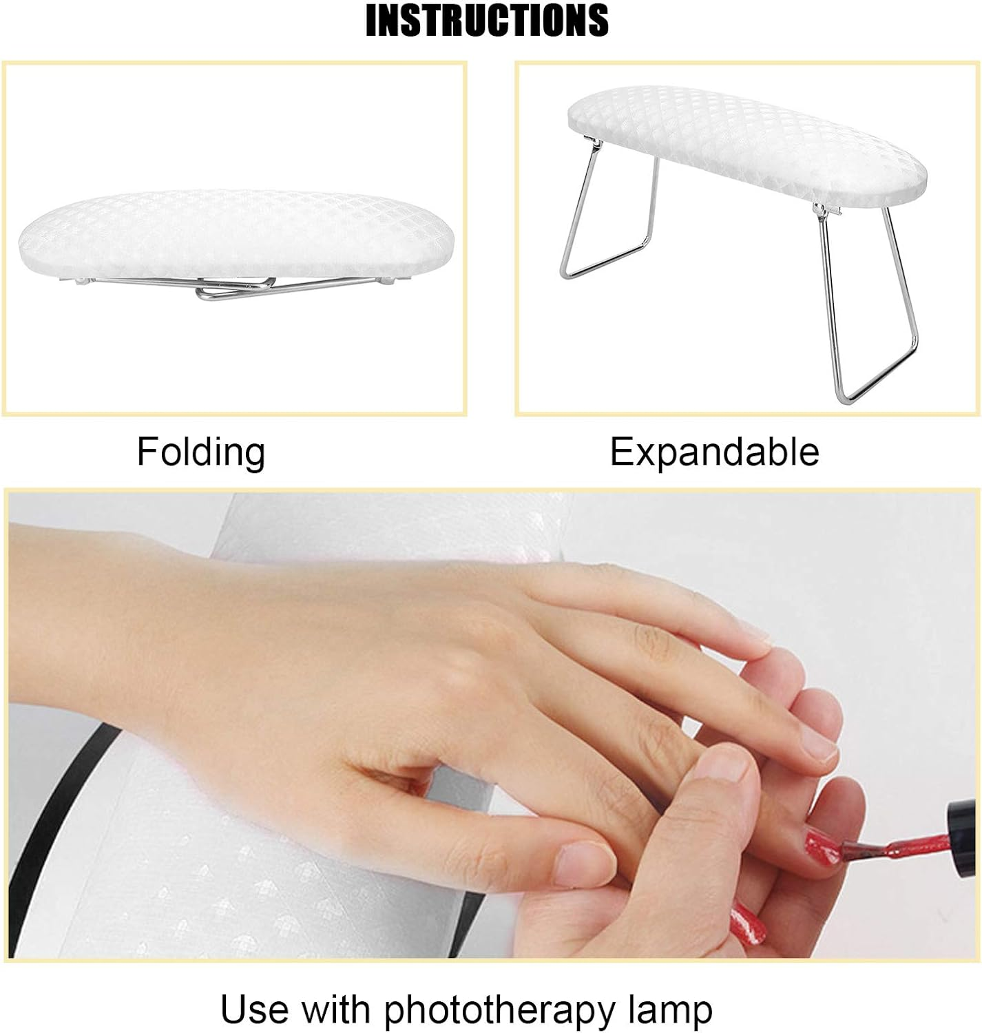 Hand Cushion for Nail Manicure, Foldable Salon Hand Cushion, Nail Art Holder, Arm Rest, Manicure Tool (White)