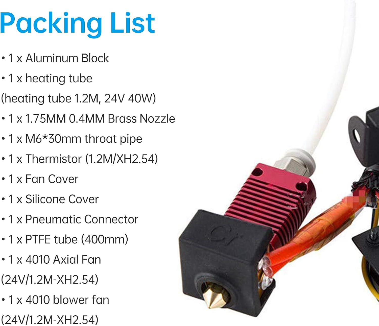Ender-3 Full Assembled Hotend Kit 24V with Silicone Cover 1.2M Thermistor Compatible with CR-10/CR-10 S5/CR-10-S4/CR-10S/CR-10 Mini/Ender 2/Ender-3/Ender 3 Pro/Ender-3S/Ender 5 image number 2