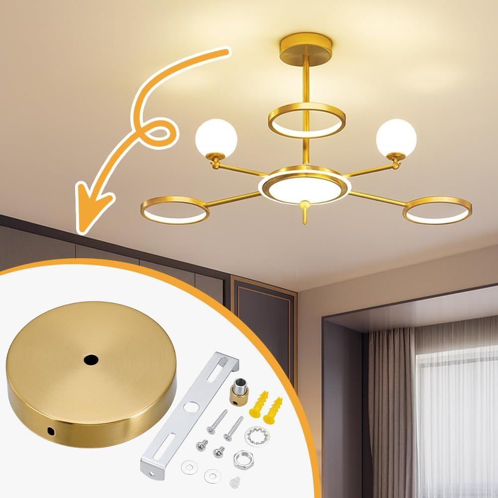 PH Pandahall 2 Sets 11.8 Cm Light Roof Kit Golden round Modern Chandelier Ceiling Plate Replacement Chandelier Canopy for Lighting Fixtures image number 2