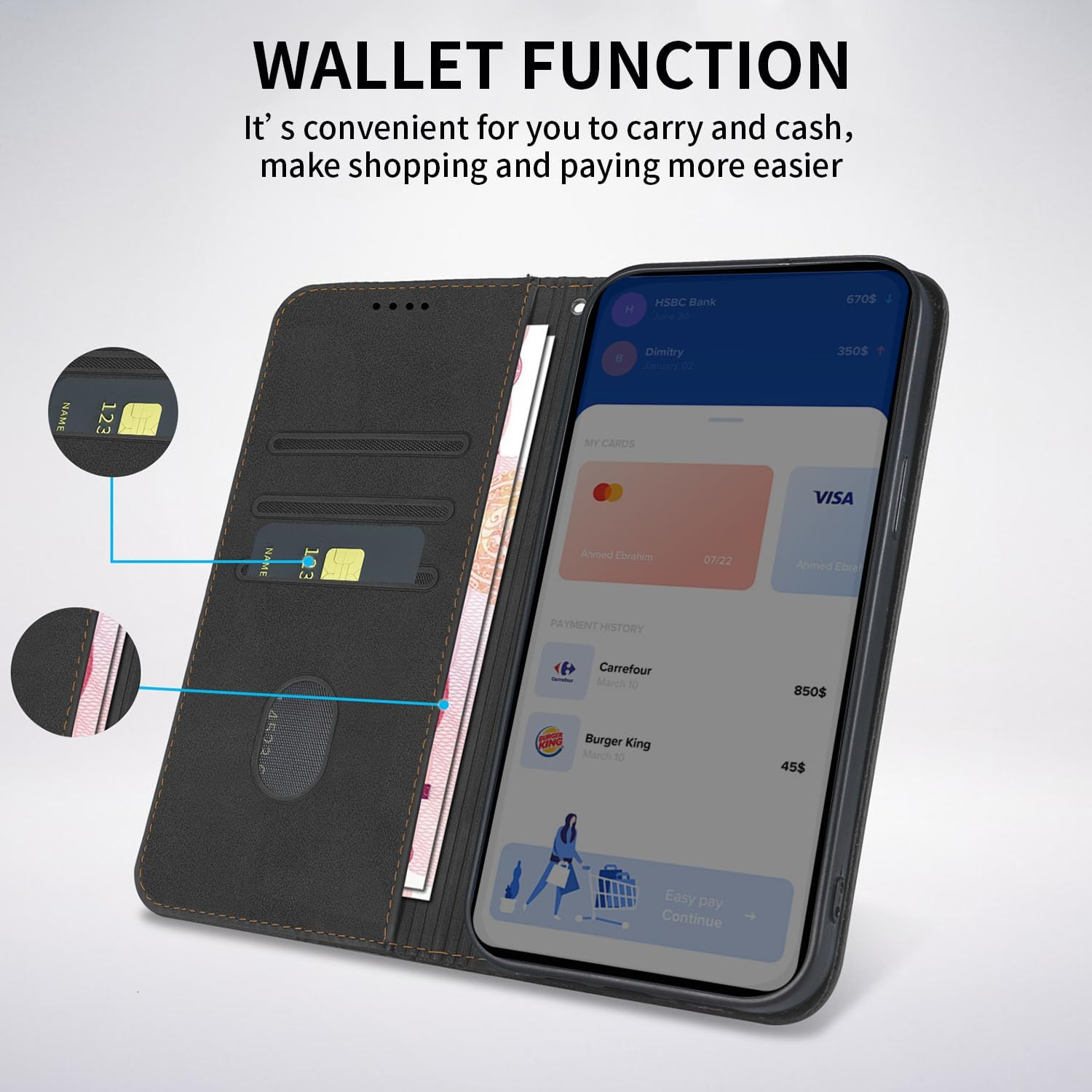 CXTCASE Case for Samsung Galaxy S25 FE, Shockproof PU Leather Flip Folio Cover with Card Slots, Magnetic Wallet Case for Samsung Galaxy S25 FE, Black - Purple image number 7