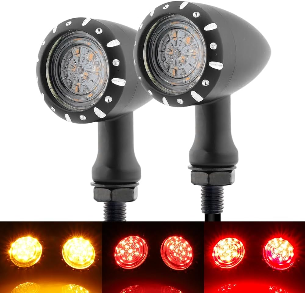 TSUNG 2PCS Motorcycle Rear Turn Signals LED Bullet SMD Blinkers Brake Tail Light Amber Red Indicators for Cruiser Chopper Bobber Cafe Racer Street Bike (SMD Led-4Wire Black) - Smd Led-3Wire Black image number 5