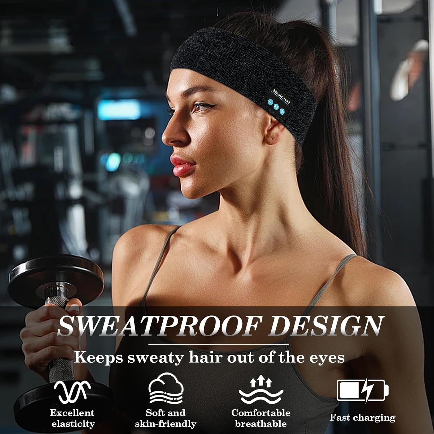 Bluetooth Kopfh&ouml;rer Stirnband, Schlafkopfh&ouml;rer Sport Mit 6-10 Std Spielzeit, Atmungsaktives Schwei&szlig;absorbierendes, Seitlichen Reglern Kopfh&ouml;rer Laufen Yoga M&auml;nner Frauen, Hifi Stereo Tech image number 1