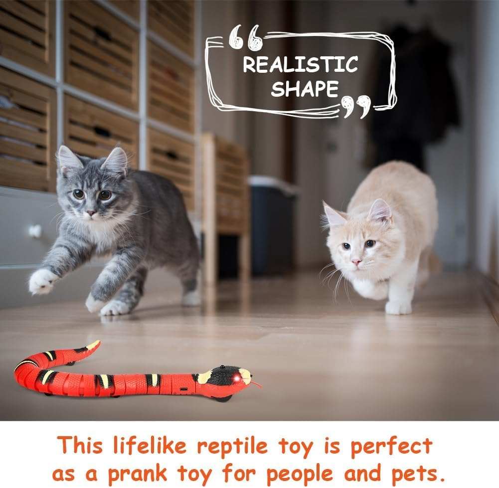 Adiwo Smart Sensing Snake Toy, Electric Cat Snake Toy, USB Simulation Snake Cat Interactive Toys, Retractable Tongue & Swinging Tail, Party Halloween Tricky Realistic Fake Snake Toy for Cats Dogs Pet