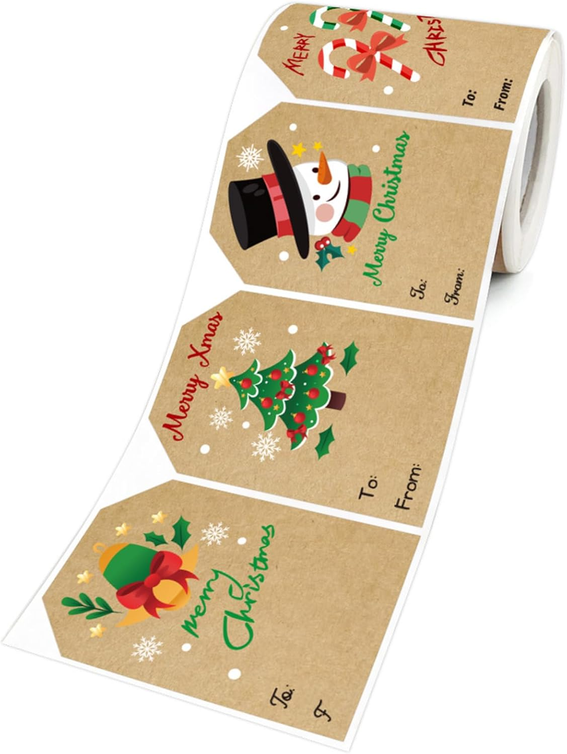 Christmas Tags Self-Adhesive, 250 Merry Name Tags Rolls, 50Mm X 75Mm Kraft Gift Tags for Presents, Labels for Gifts image number 5