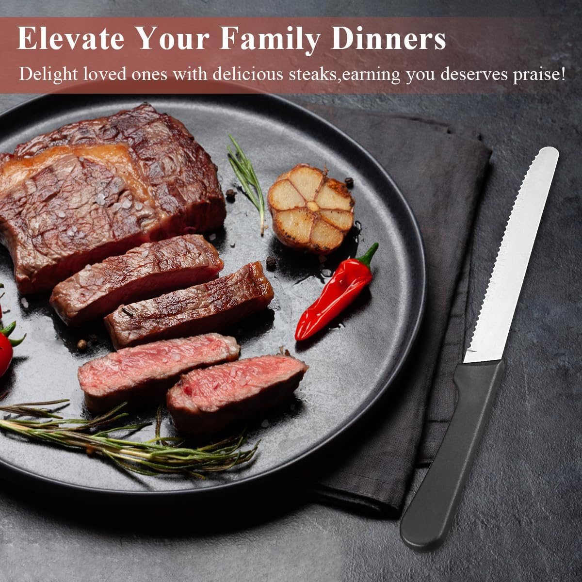 Reanea Steak Knives Set of 12, Stainless Steel Steak Knife Set, Serrated Steak Knives, Gifts for Home, Restaurant, Parties, Wedding, Camping, Outdoor image number 1