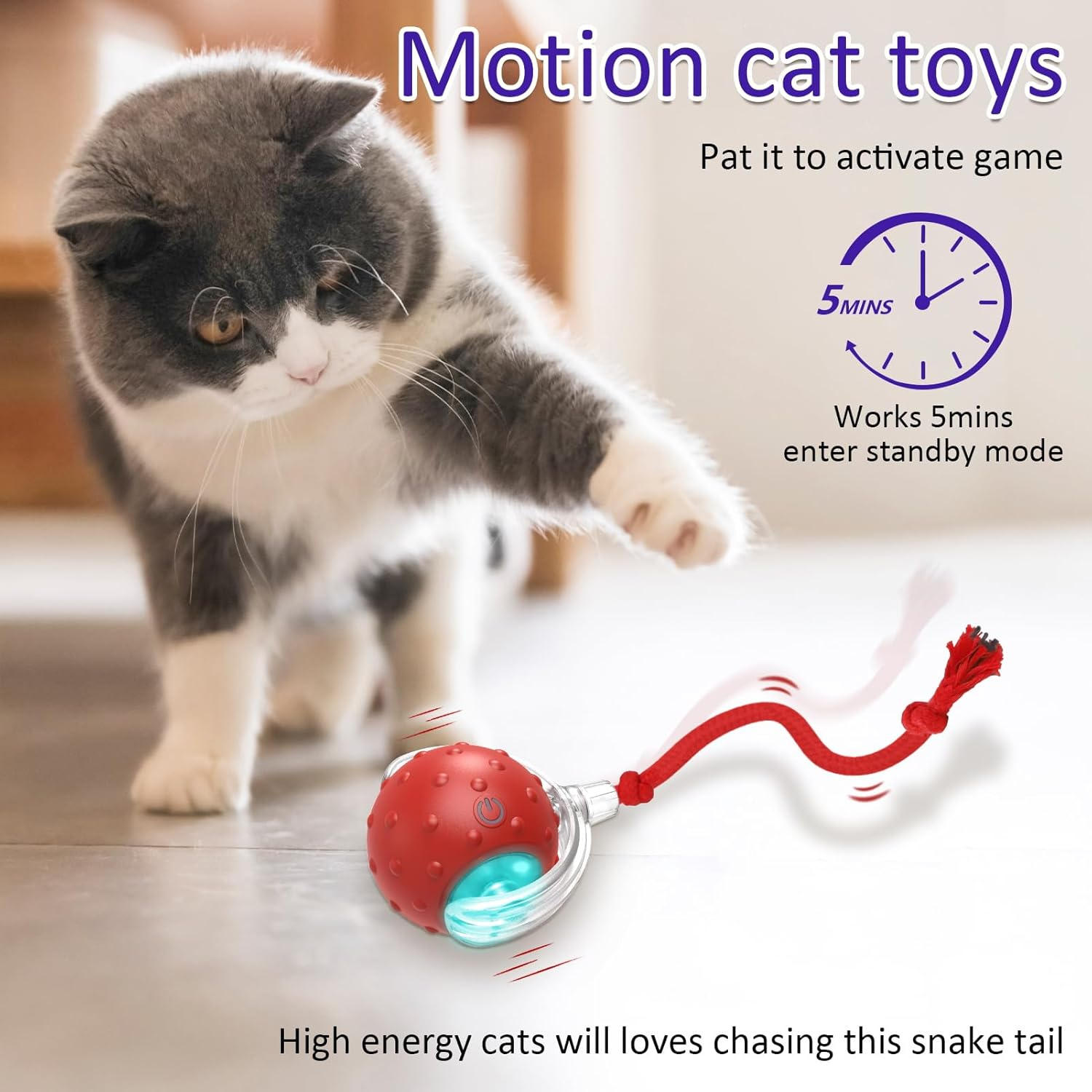Cat Toys Interactive with Motion Activated & Chirping, Rolling Super Fast on Carpet Happy Party Game with Kittens image number 3