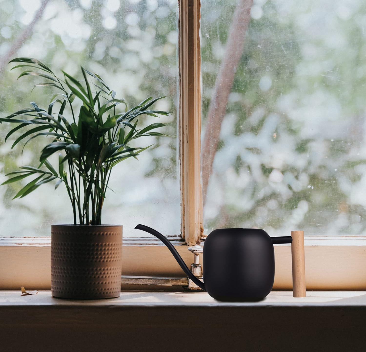 IMEEA 1L/35Oz Watering Can Indoor Stainless Steel Watering Can Black Water Can with Long Spout for House Plants Bonsai Garden Flower image number 4