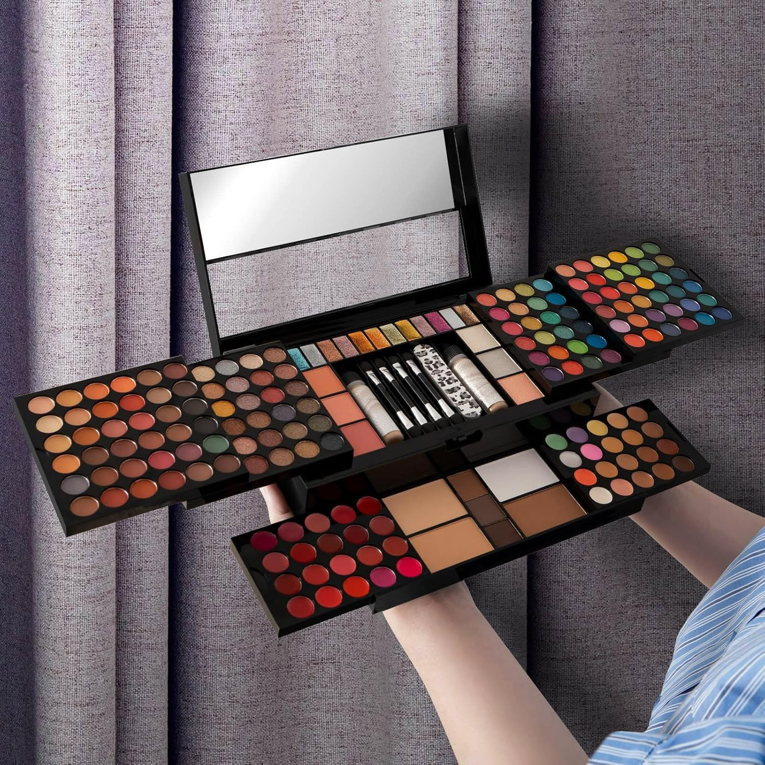 MISS ROSE M 187 Colors Professional Makeup Palette - All-In-One Kit with Eye Shadows, Lipsticks, Mascara, Foundations, Blushes, Brow Pencils, Nail File - Makeup Gift Set for Women and Girls - 045 Set image number 7