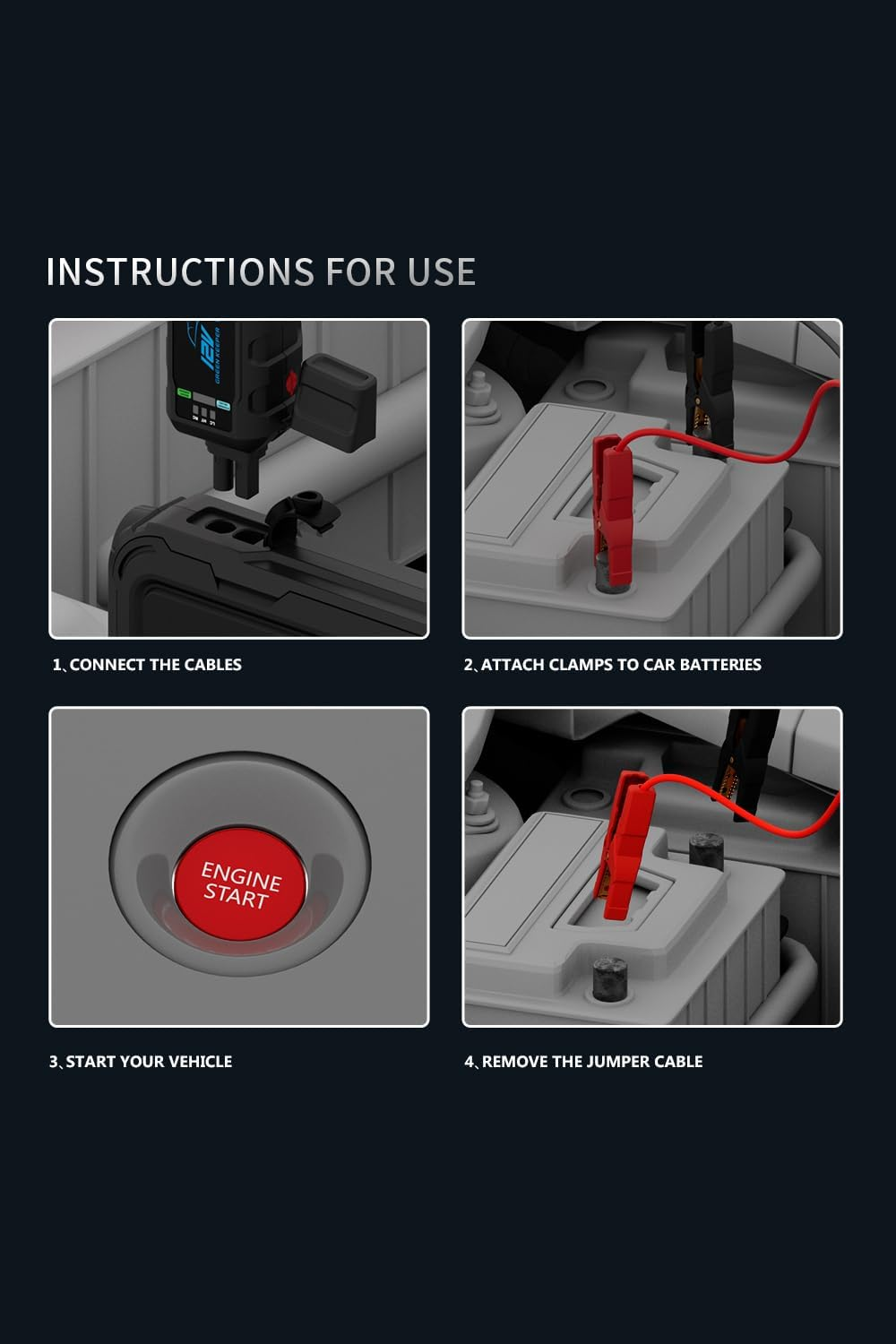 Car Jump Starter 3000A with Air Compressor 12V Portable Battery Jumper for 8.0L Gas & Diesel Engines, Battery Booster Box with Power Bank, High-Efficiency Tire Inflator Emergecy Kit with Led-Lights