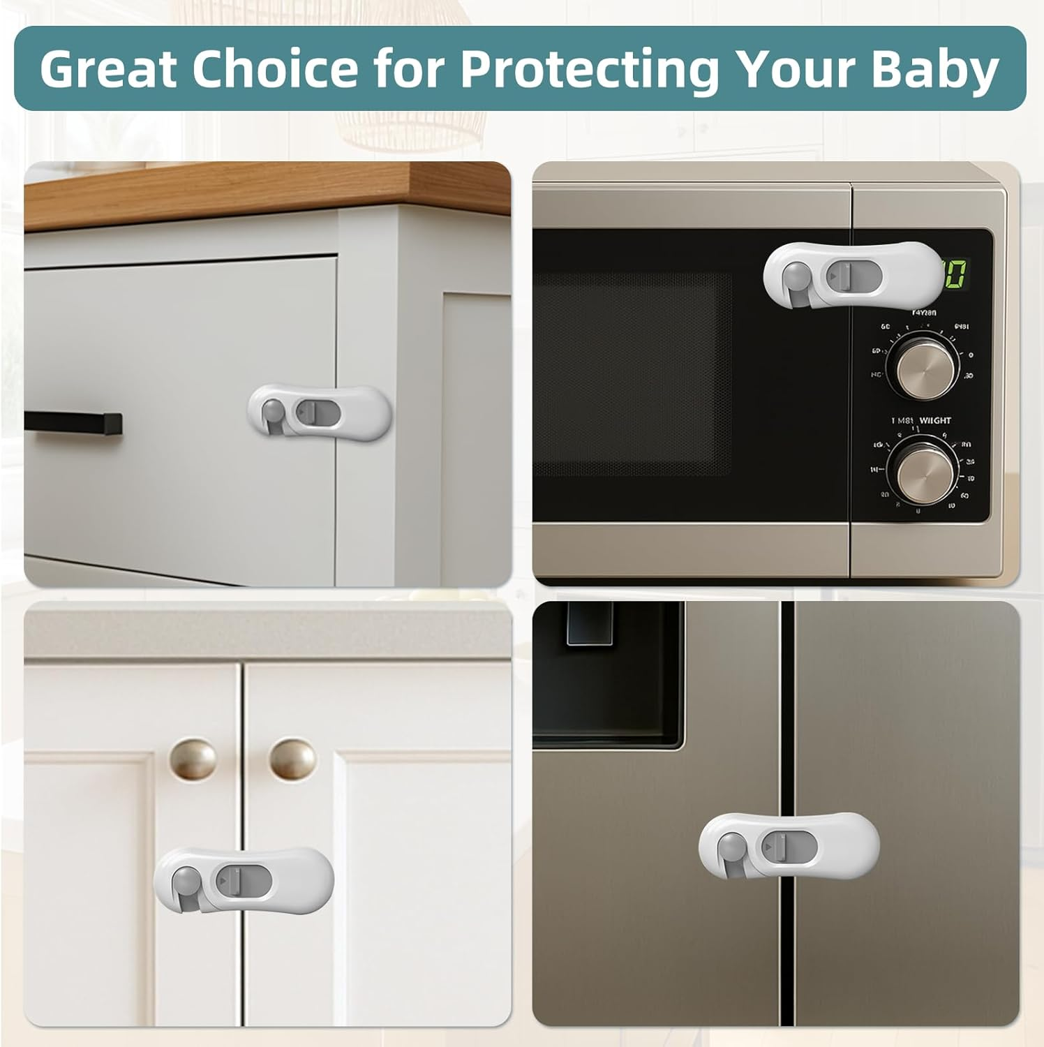 Gautio 5-Pack Child Safety Fridge Locks for Kid & Pet, Baby Proof Refrigerator Lock with 3M Adhesive, Toddler Freezer Lock for Cabinet, Drawer, Oven, RV Refrigerator, Closet, Doors, No Tools Needed & Easy Installation image number 4