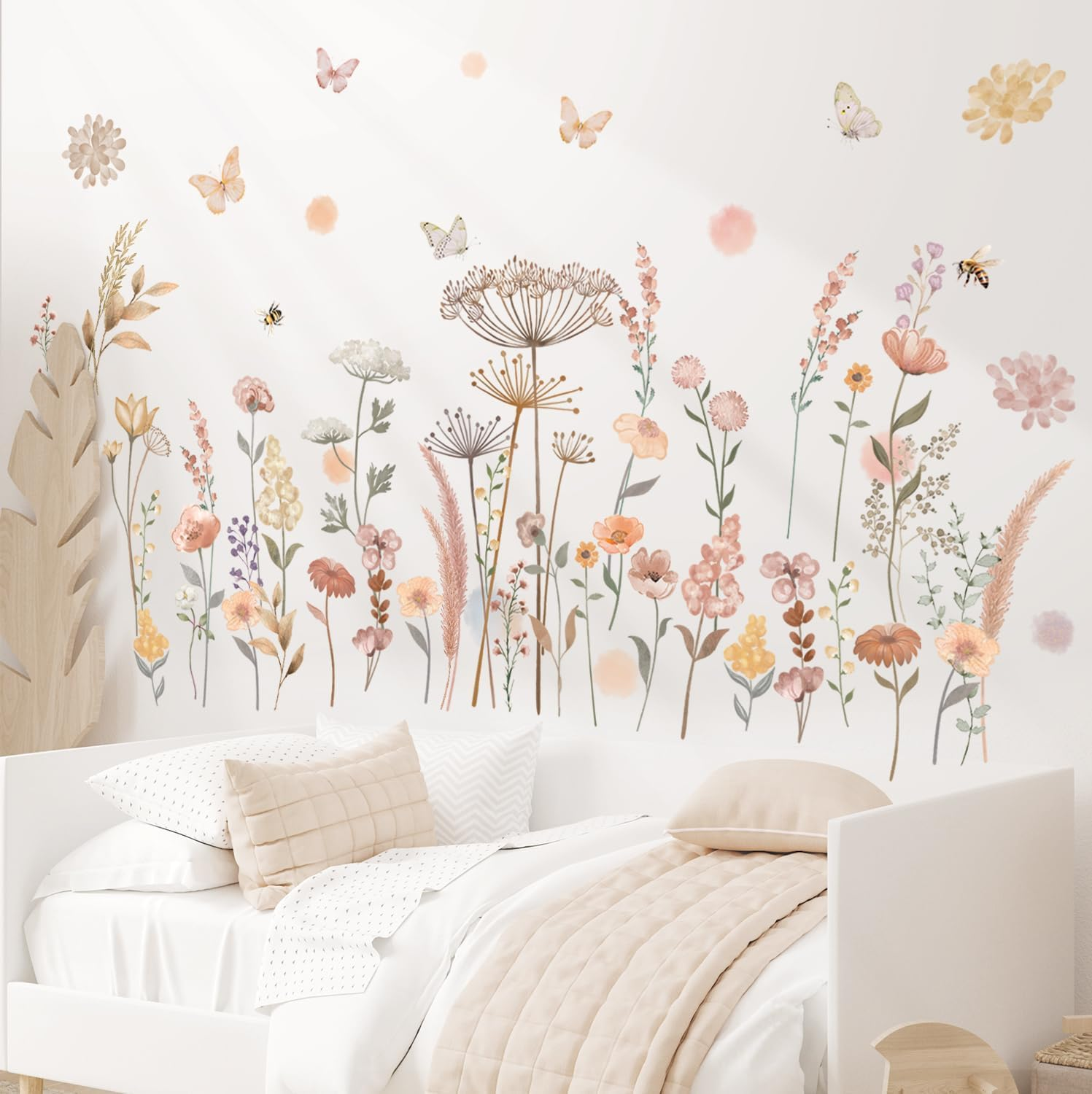 DECOWALL SG2-2421 Watercolor Boho Flowers Wall Stickers Garden Wildflower Floral Grass Bedroom Living Home DIY Decor Art Colorful Pink Plants Removable Murals Nursery Leaves Leaf Potted Decoration