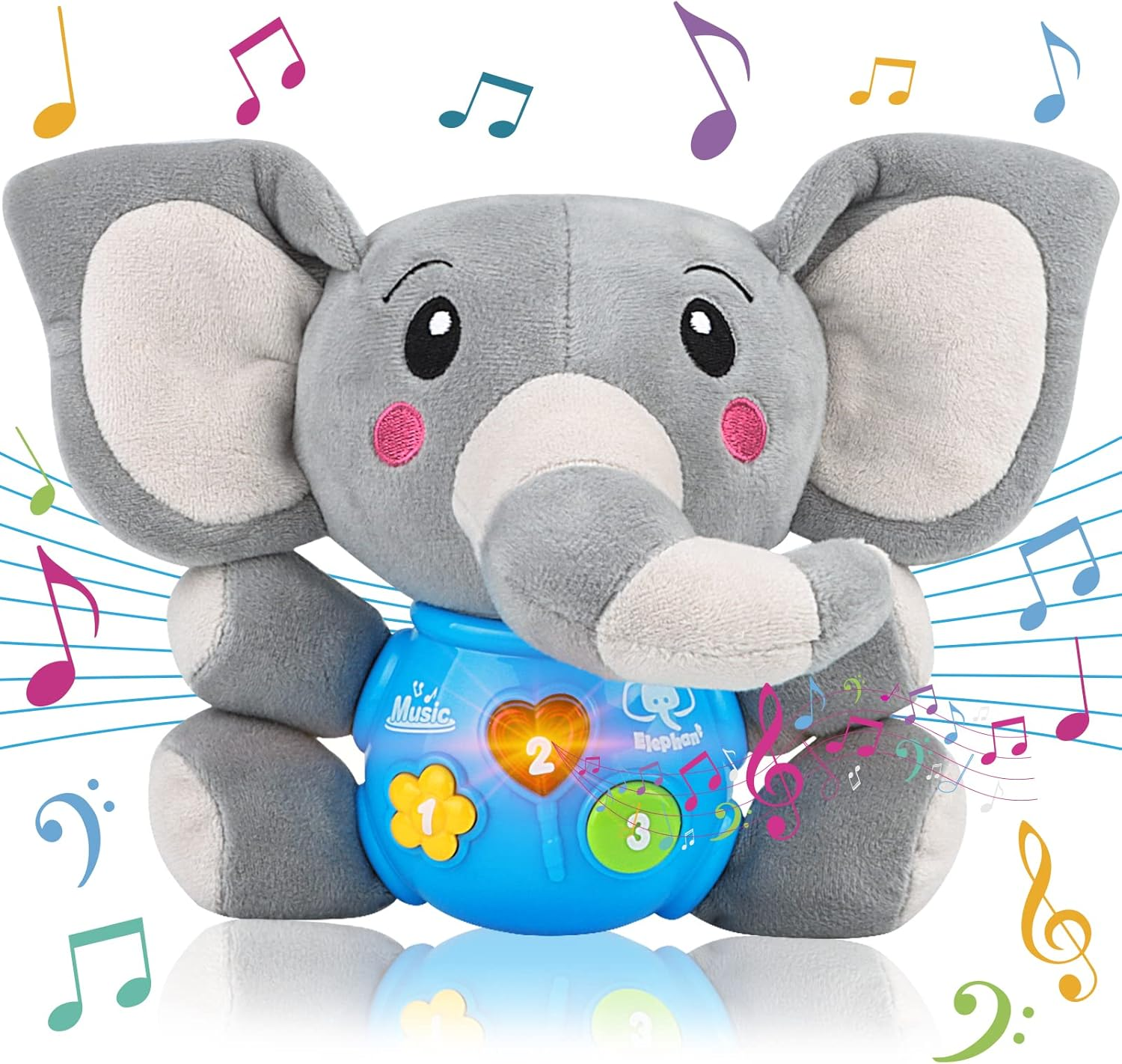 Plush Musical Baby Toys, Cute Elephant Stuffed Animal Infants Toys for 3-6-12 Months Boys & Girls & 0-6 Months Baby Stuff, Newborn Boys Gift,Infant Light Music Time,Baby Music Toys image number 4
