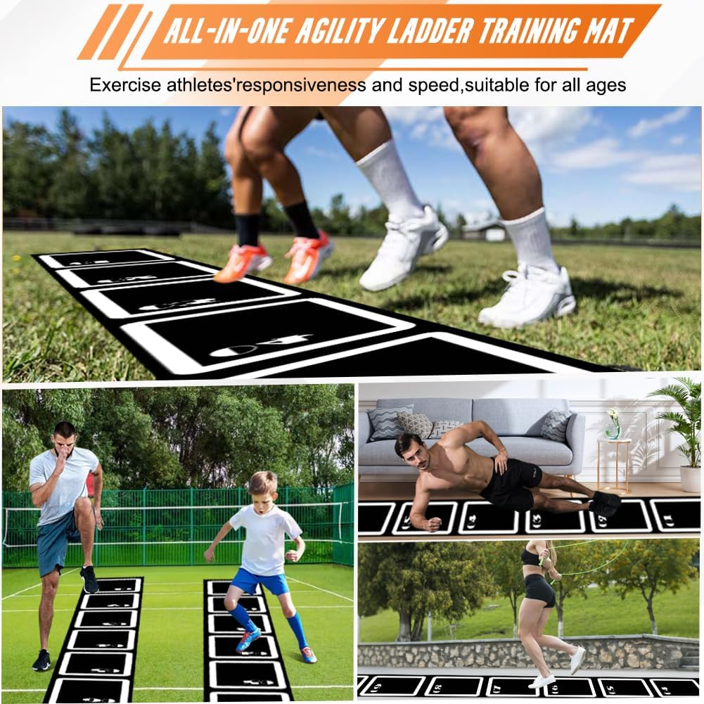 Rubber Agility Ladder Set 4.5M/15Ft Rubber Non-Slip Agility Training Ladder with 10 Soccer Cones for Outdoor Agility Training Basketball Fitness Soccer Training Speed Agility Training Ladder Mat image number 3