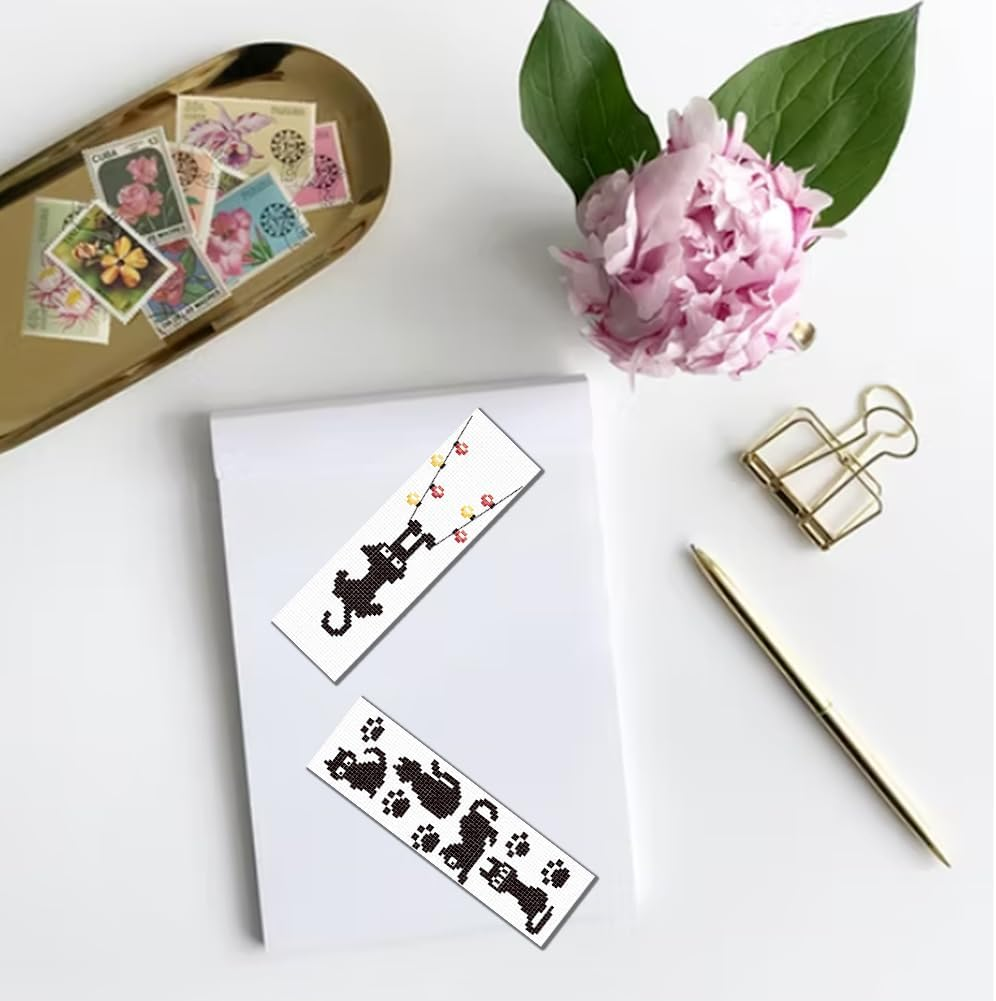 FREEBLOSS 6 Set Cross Stitch Bookmark Kit Stamped Cross Stitch Kit Black Cat Embroidery Set with Instruction for Adults 6X20Cm - Beach Animals image number 5