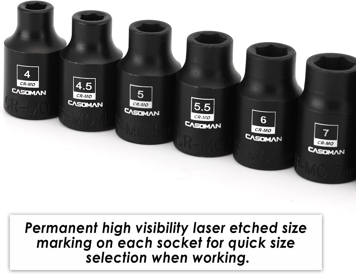 CASOMAN 14PCS 1/4"Drive Magnetic Impact Socket Set, Shallow, 6-Point, Metric, 4Mm to 15Mm, CR-MO Steel