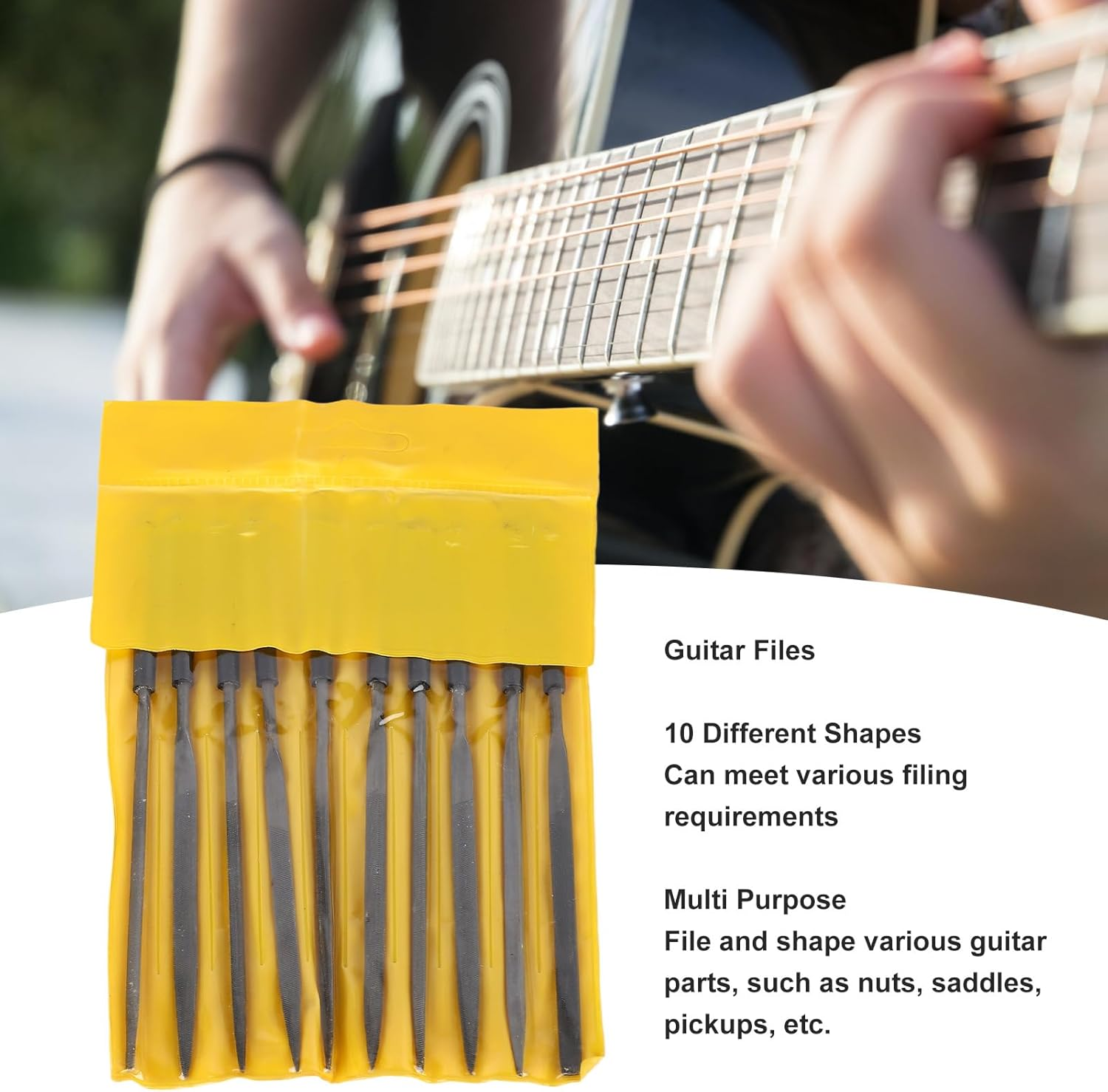 Guitar File Kit Metal Multi Purpose Set of 10 Fret Needle Luthier Musician Repair Tool Ideal for Guitar Parts