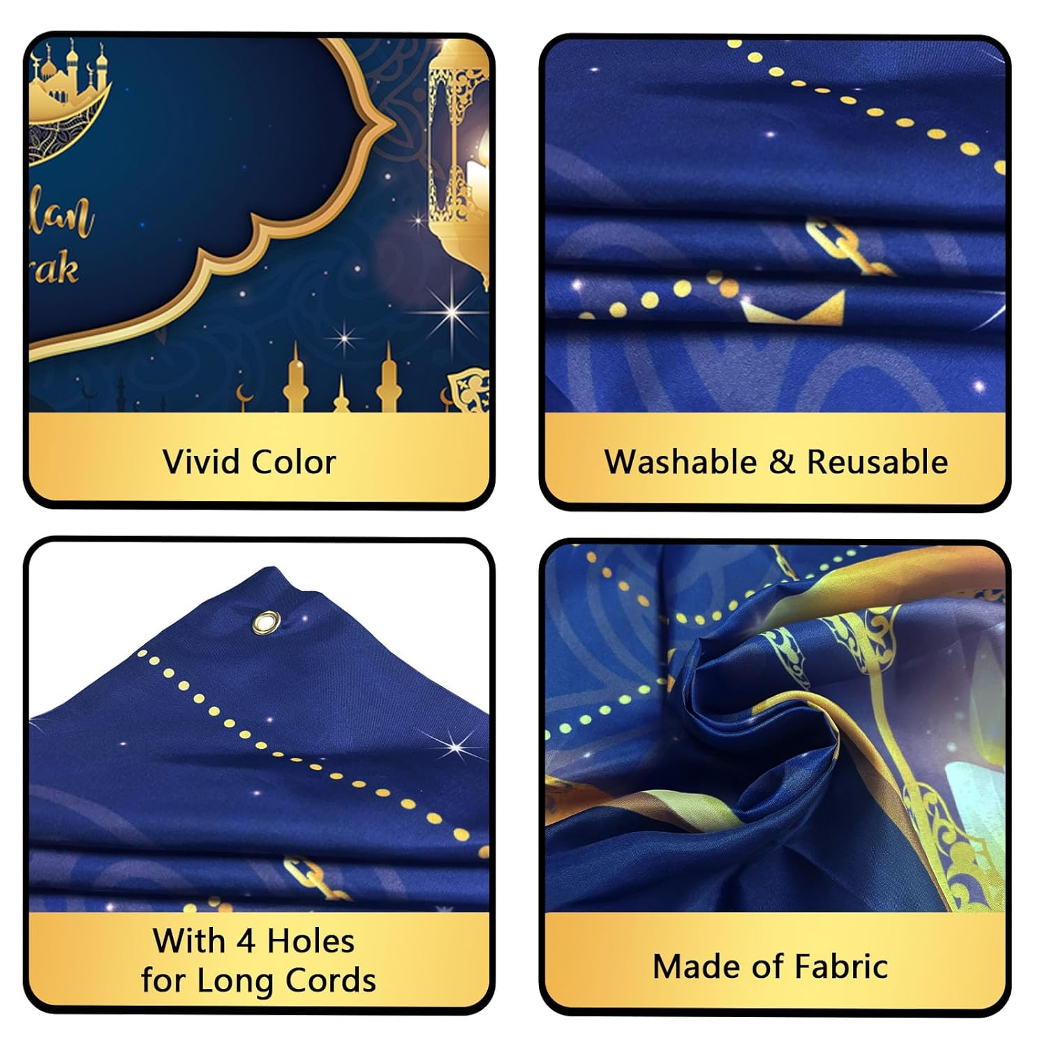 Ramadan Mubarak Banner 2025, Extra Large Fabric Eid Kareem Backdrop for Decorations, 72 X 44 Inch Star Moon Lanterns Castles Photo Booth Background for Islamic Muslim Al-Fitr Party Supplies image number 6
