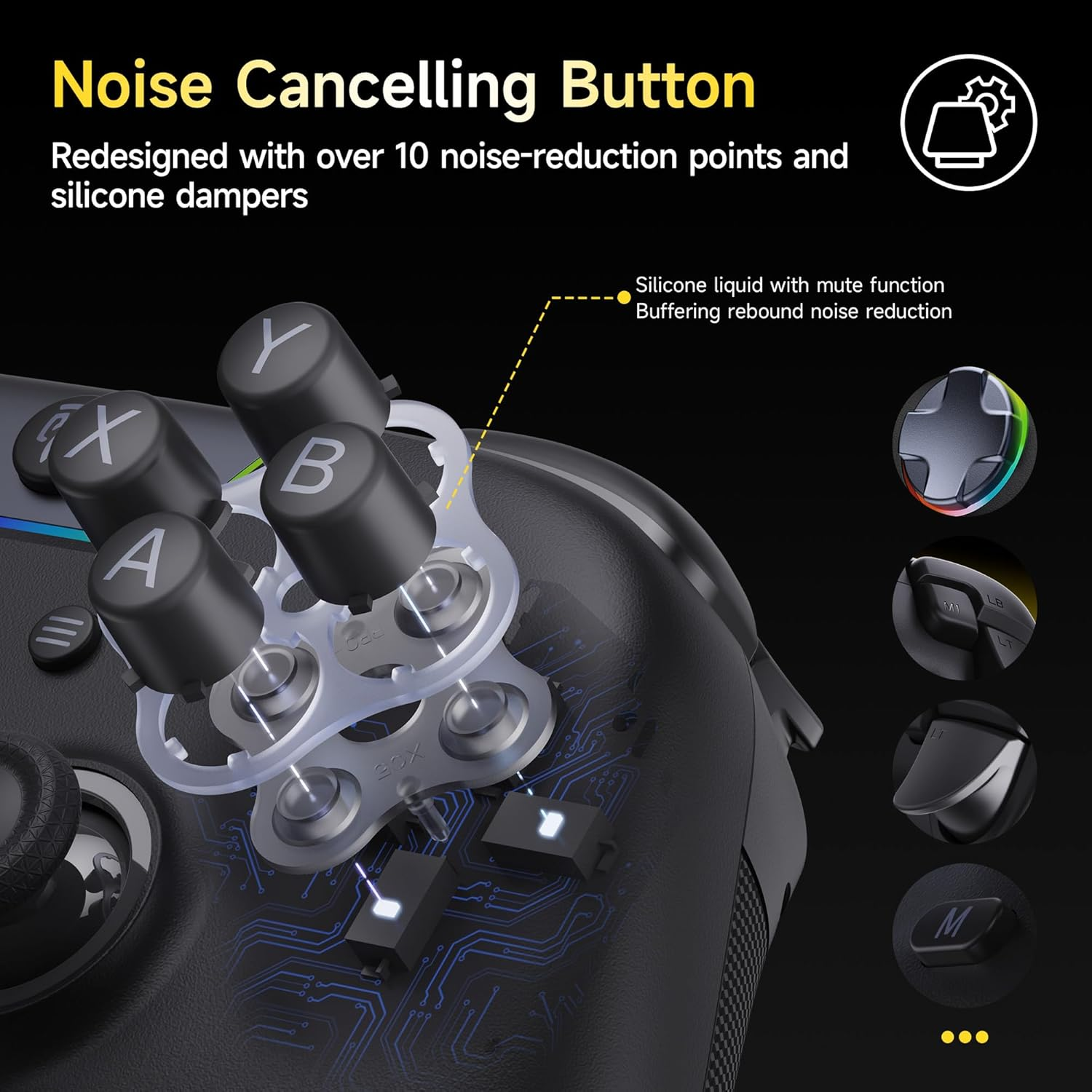 X05 Pro Wireless Controller PC &ndash; Ergonomic Skin-Like Grip, Silent Buttons, Dual Mode Vibration Triggers, Hall Joysticks with Drift-Free Accuracy, 2 Programmable Buttons, RGB Gaming Controller for Pc/Switch/Android/Ios, 20 Hours Battery (Black) image number 6