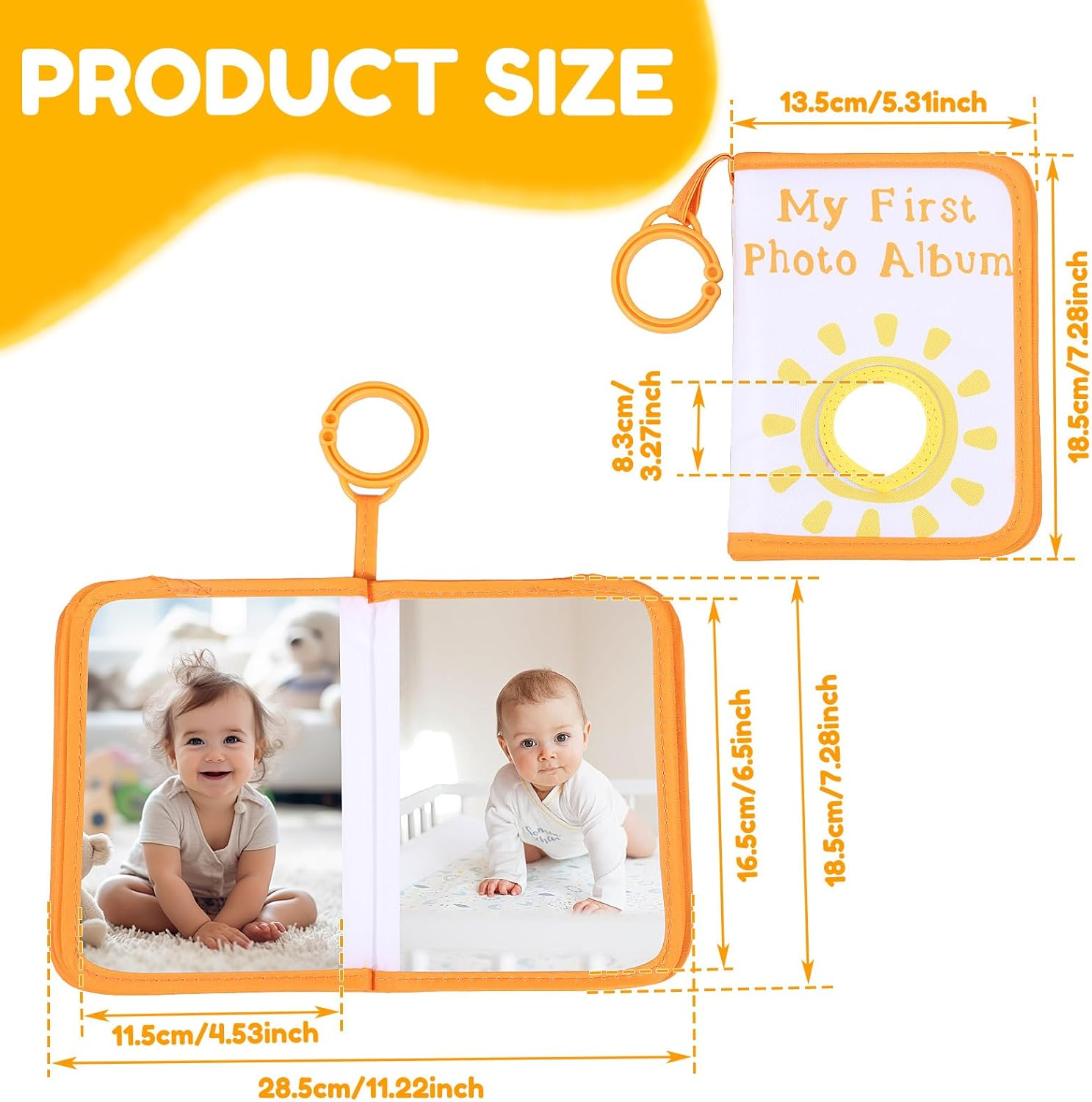 Baby Memory Album Book with Mirror, Safe Soft Cloth Baby Photo Album, Newborns First Family Memory Book Holds 17 Pictures for Kids Newborn Toddlers (A)