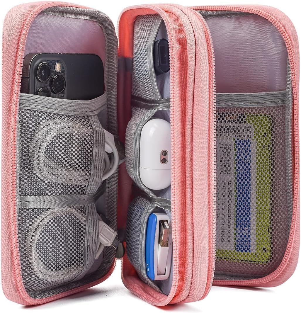 GTVGJH Electronic Organizer Travel Cable Accessories Bag, Electronic Organizer Case, Electronic Accessories Organizer Bag for Power Bank, Charging Cords, Chargers, Mouse, USB Cable, Earphones (Pink) image number 1