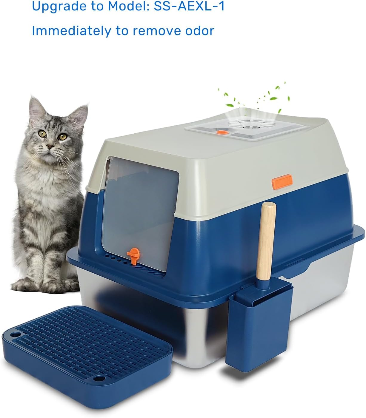 Cat Litter Box Air Filter (Enhancement) for FOXORU Enclosed Stainless Steel Litter Box with High Sides, Top Entry Cover + 16Pcs Replaceable Carbon Filters image number 2