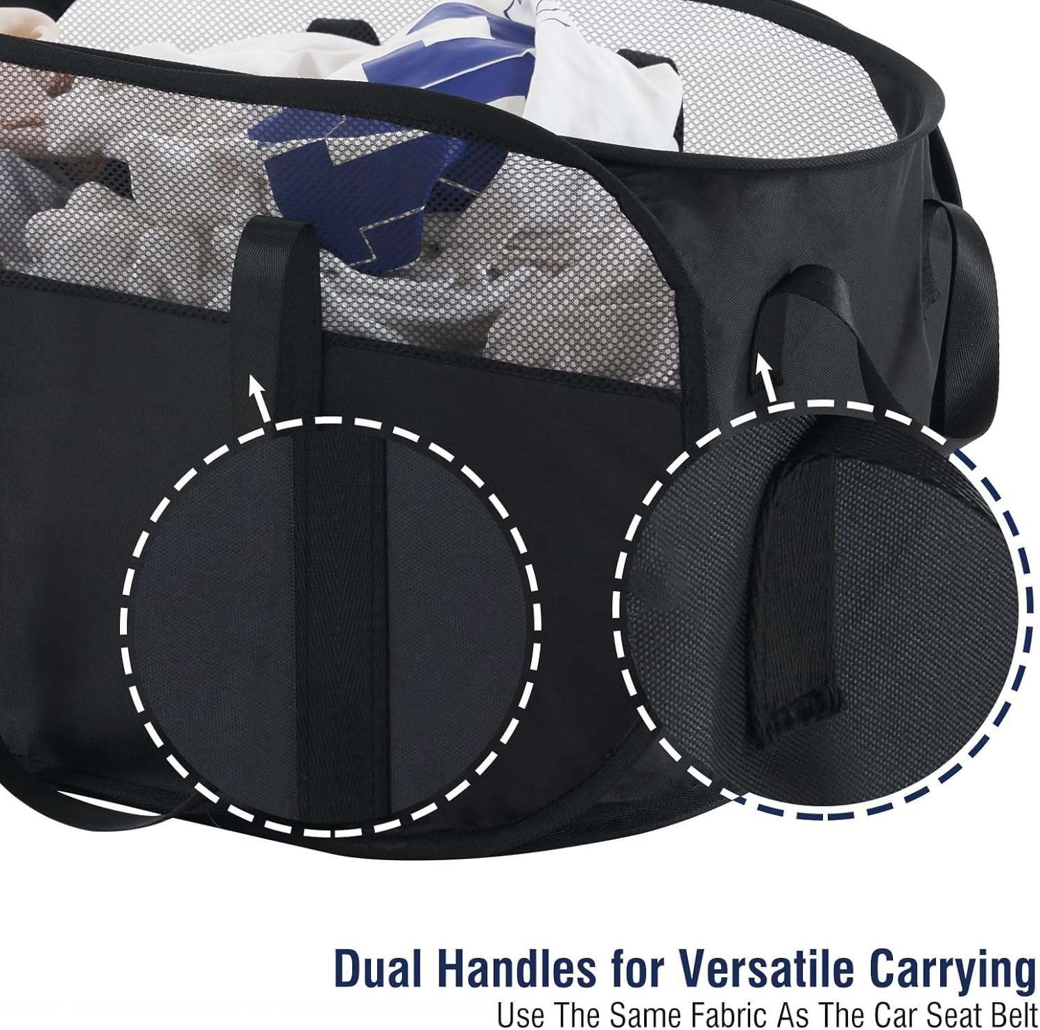 65L Mesh Laundry Basket 2 Pcs Pop up Laundry Hampers with 4 Reinforced Carry Handles, Foldable Laundry Basket for Clothes Toys Easy to Carry Collapsible Laundry Basket (Black) image number 4