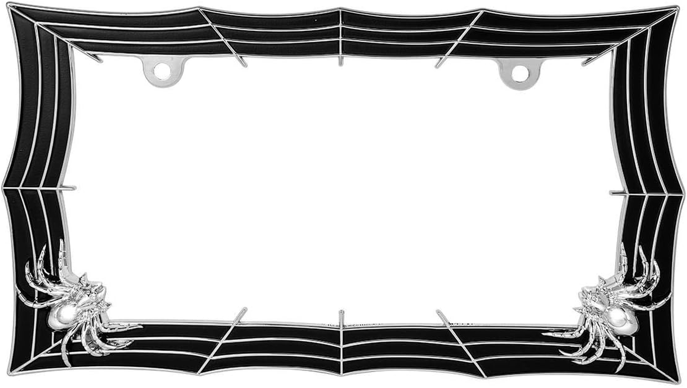 GG Grand General 60468 Chrome and Black Spider Web Style License Plate Frame W/2 Holes