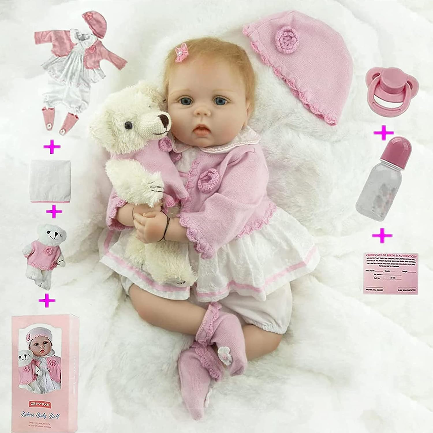 ZIYIUI Reborn Dolls 22 Inches 55 Cm That Looks Real Reborn Baby Doll Lifelike Silicone Vinyl Newborn Soft Doll Blue Eyes Toddlers Toys for Age 3+