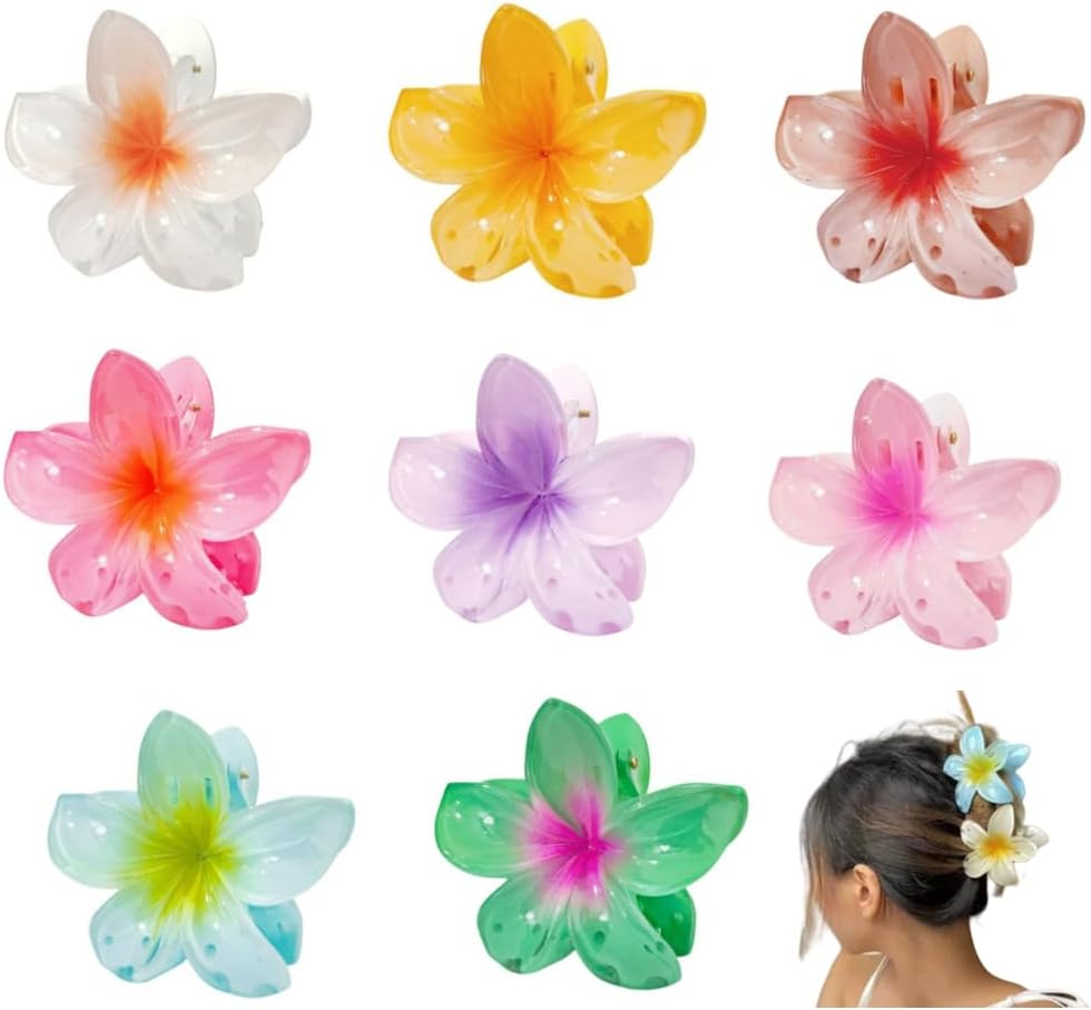 Naisfei 8 PCS Plumeria Flower Hair Claw Clips, Flower Hair Clips Large Plumeria Clips Hibiscus Hair Clips, Hawaiian Flower Hair Claw Clips,Non Slip Flower Claw Clips,Cute Flower Hair Clips image number 2