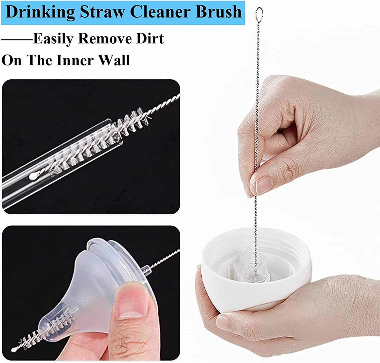 Silicone Bottle Brush Cleaner Set - 3 Pack Long Handle Brushes for Hydro Flask, Glassware, Baby Bottles, Vases, Wine Decanters, Pipes, Narrow Neck Containers - Blue image number 2