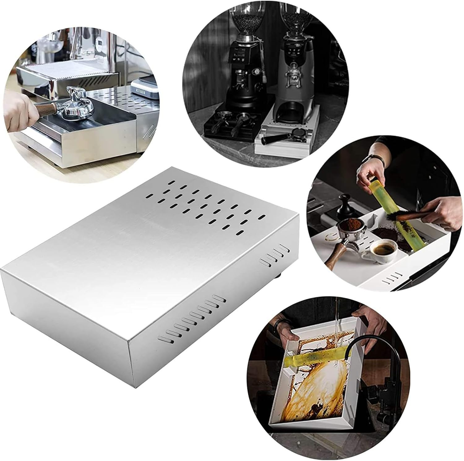 Coffee Knock Box, Stainless Steel Drawer Type Bin for Coffee Grounds Container, Espresso Knock Box with Removable Knock Bar and Non-Slip Base, Espresso Waste Box for Coffee Shops Milk Tea Shops image number 4