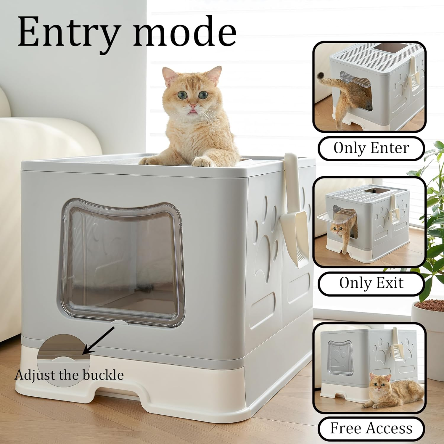 Extra Large Cat Litter Box Jumbo Foldable Kitty Litter Box with Lid Covered Enclosed Top Entry Big Cat Toilet with Scoop Sift Oversized Litter Pan Less Track for Indoor Multi Cats (Grey) - Grey image number 6
