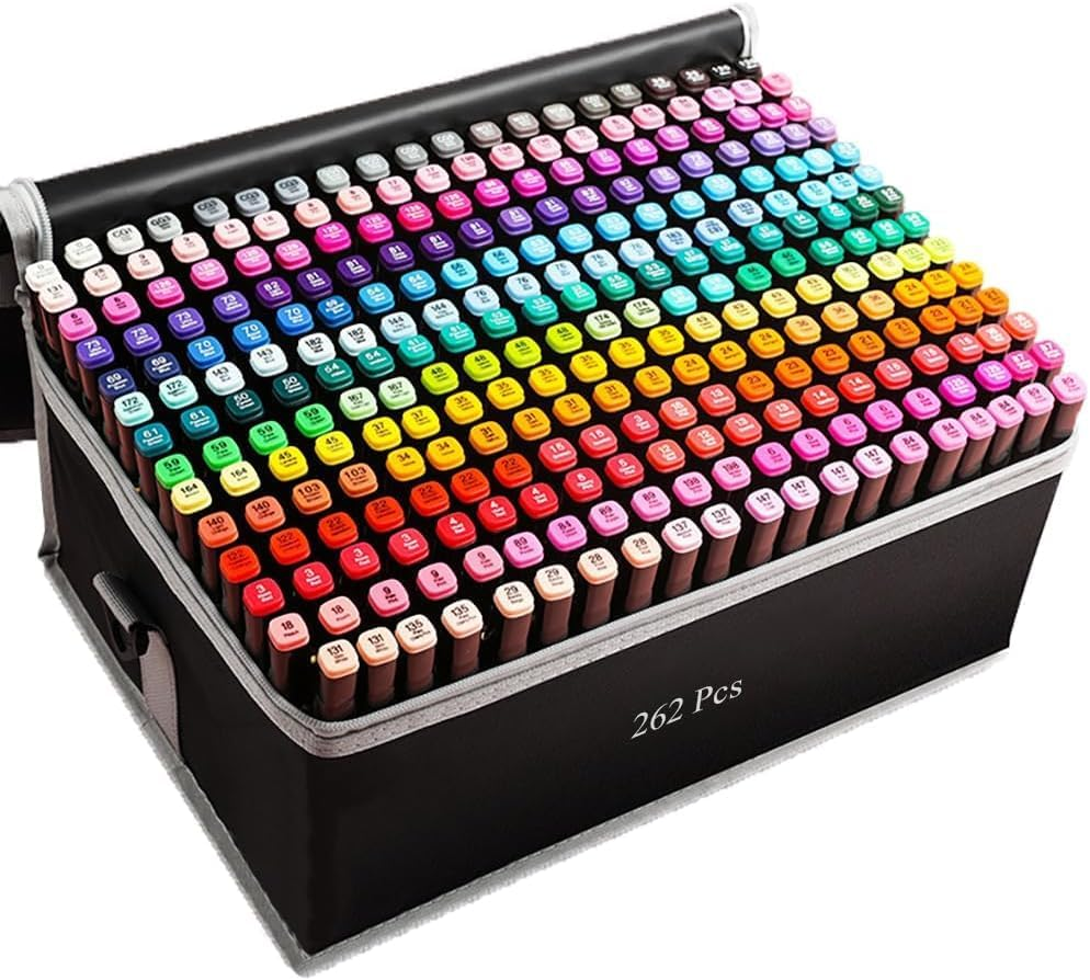 262 Colours Dual Tips Art Markers, Fine & Broad Chisel Tip Alcohol Based Permanent Colouring Markers Drawing Pens for Kids Adults Artist Calligraphy Sketching Bullet Journal image number 1