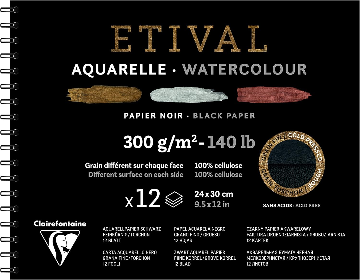 Clairefontaine Etival Black Watercolour Paper 300Gsm, 24 X 30 Cm image number 2