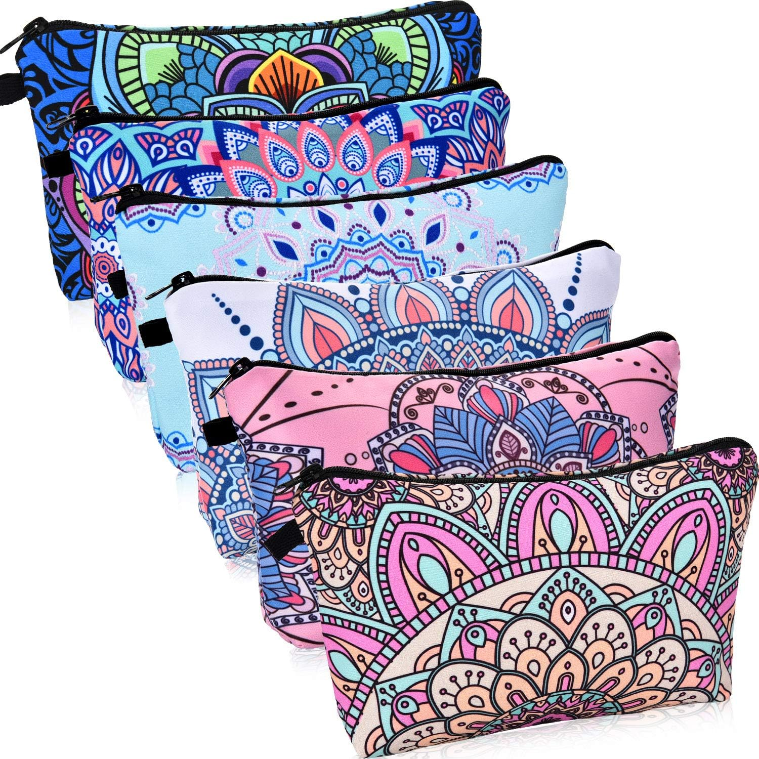 Chuangdi 6 Pieces Makeup Bag Toiletry Pouch Waterproof Cosmetic Bag with Mandala Flowers Patterns, 6 Styles image number 6