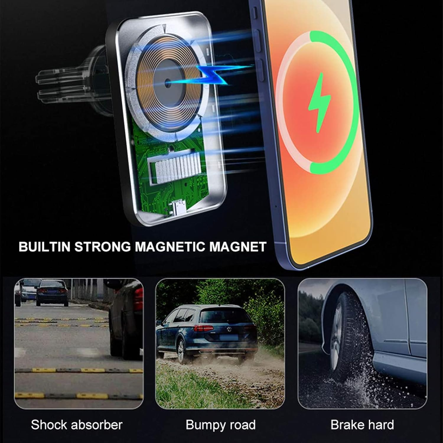 Cekell Magnetic Wireless Car Charger Mount/Holder for Iphone 13/13 Pro/12 Pro Max/13 Mini 12/12 Pro/12 Pro Max/12 Mini, Fast Charging, Rotate 360 Degrees