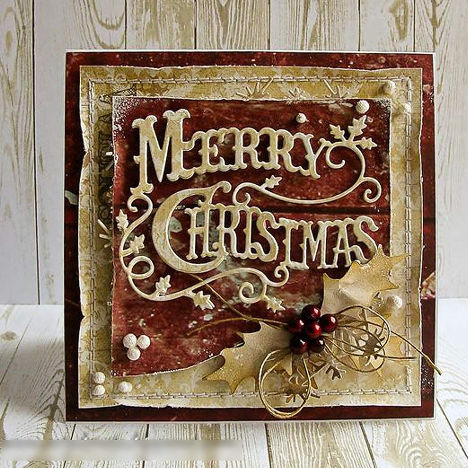 Merry Christmas Holly Leaves Metal Die Cuts, Christmas Word Background Layering Cutting Dies Cuts for Album Card Making Tools Scrapbooking DIY Decoration image number 6