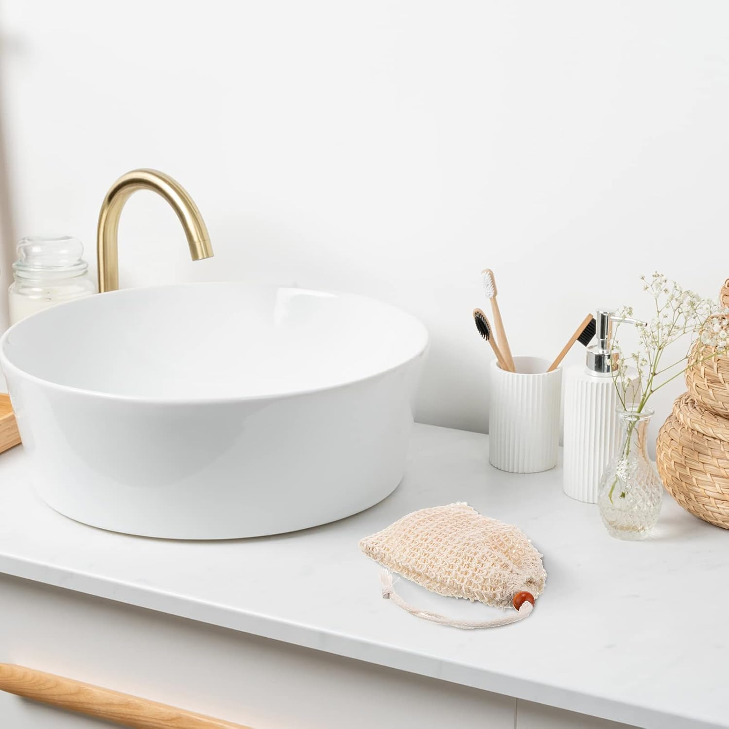 Woanger Natural Sisal Soap Bag 5.7 X 3.7 Inches Mesh Exfoliating Soap Saver Bag Soap Pouch with Drawstring Foaming and Drying Soap Holder for Shower Kitchen Bathroom Travel Hotel (200) image number 1